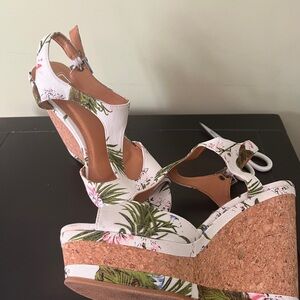 Lust for Life Floral Wedge Sandals - White and Green